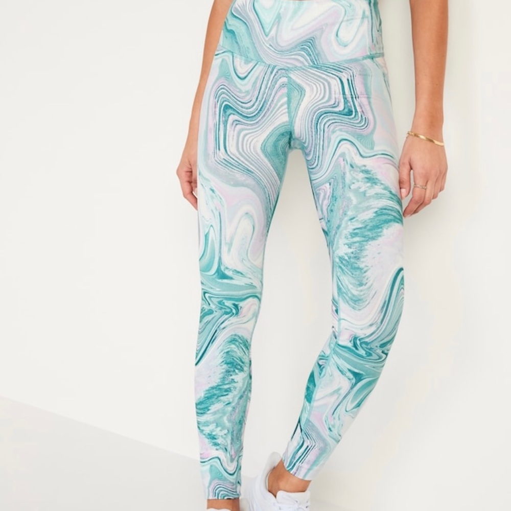 NWT OLD NAVY High-Waisted PowerPress Go-Dry Blue Swirl Leggings